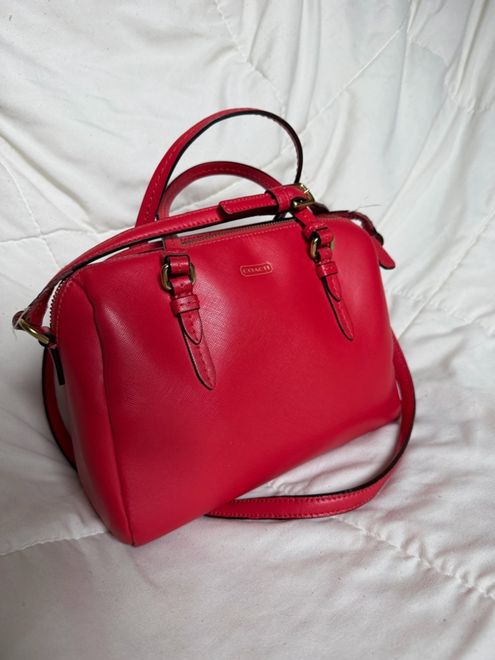 Red Coach Boston Bag Purse - Crossbody